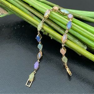 Vintage MONET Signed Pastel Multicolored Moonstone Foldover Clasp Bracelet